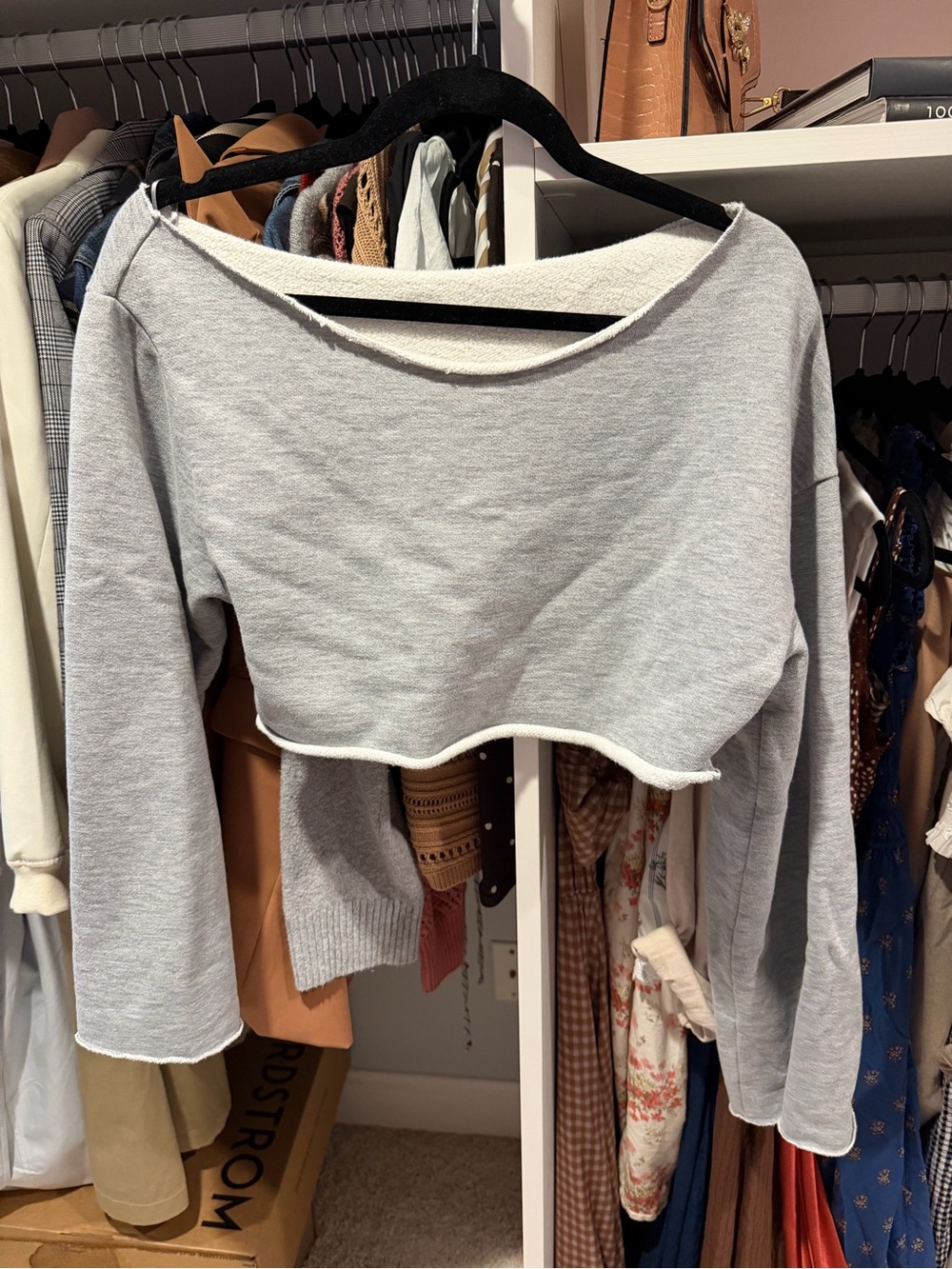 ALO Yoga Light Gray Cropped Boatneck Sweatshirt